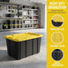 6 Pack 27 Gallon Heavy Duty Storage Bins with Snap Lids, Durable Plastic Storage Totes with Stackable Black Containers & Yellow Latching Covers for Home Garage Moving Organization