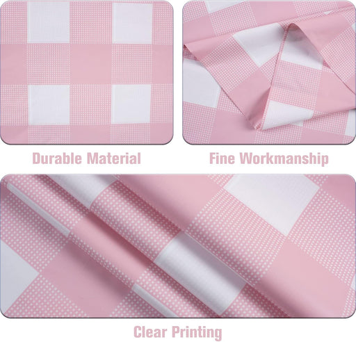 3 Packs Pink Gingham Tablecloth Pink and White Checkered Tablecloths 54 x 108 Inches Disposable Plastic Gingham Tablecov
