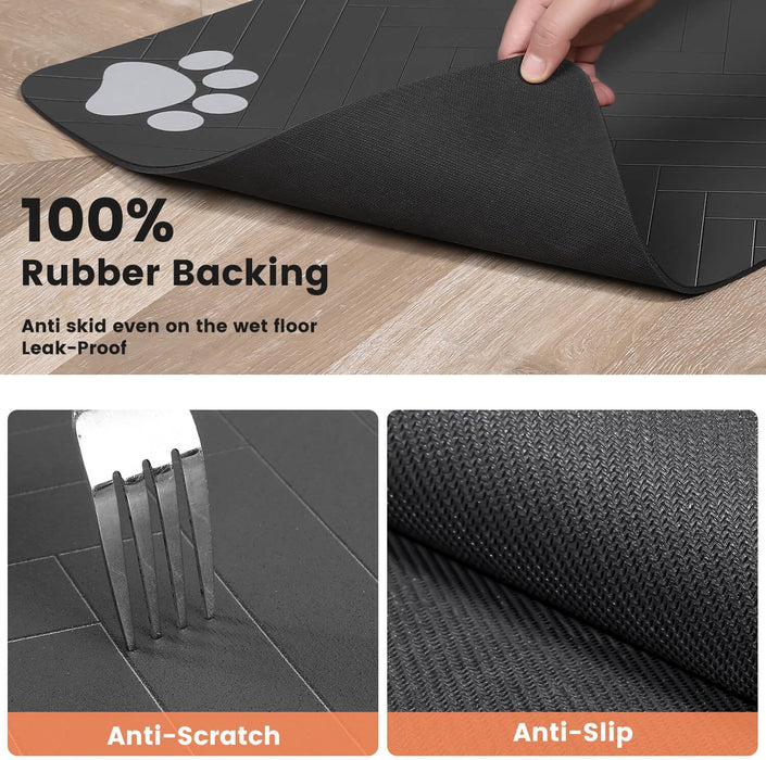 Pet Feeding Mat-Absorbent Pet Placemat for Food and Water Bowl, with Waterproof Rubber Backing, Quick Dry Water Dispense