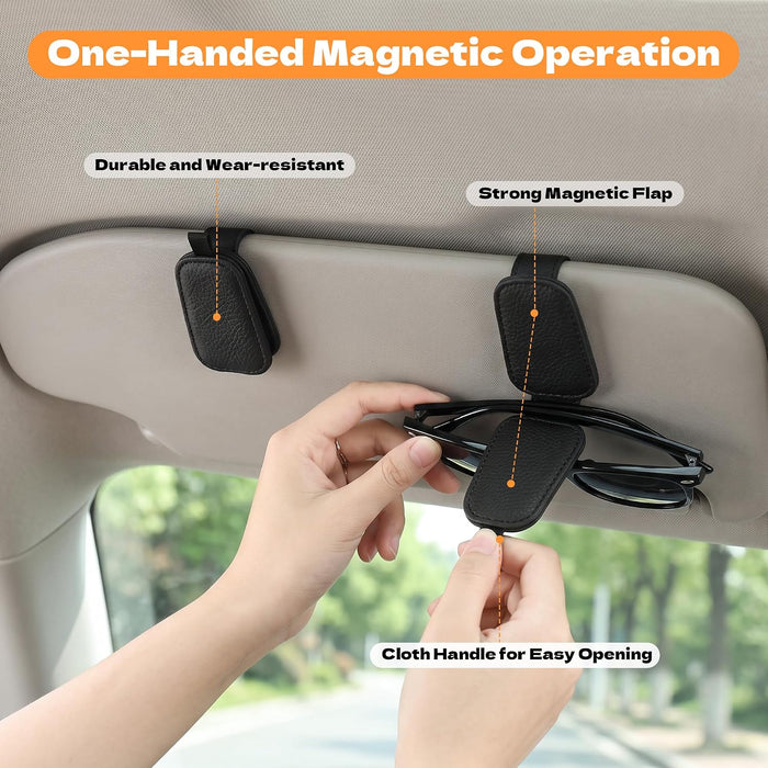Sunglasses Holder for Car Sun Visor, Magnetic Clip, Black, 2 Pack