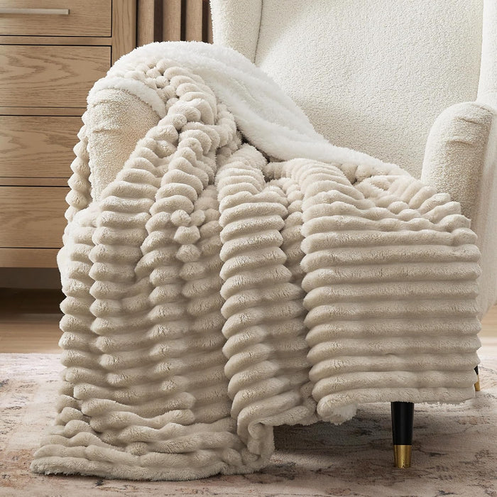 Soft Sherpa Blanket Fluffy Throw Gift Beige 50"x60"