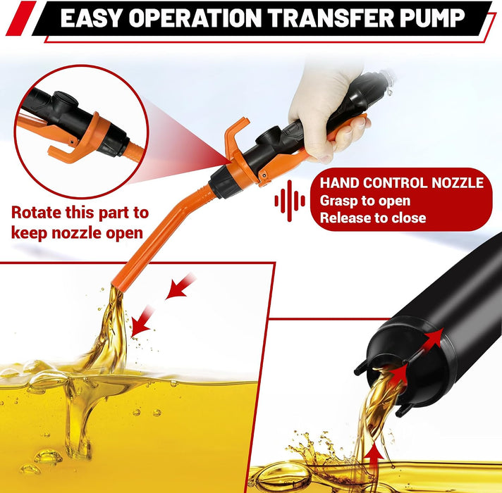 Fuel Transfer Pump Battery Powered - Portable Gas Pump With Nozzle - Orange