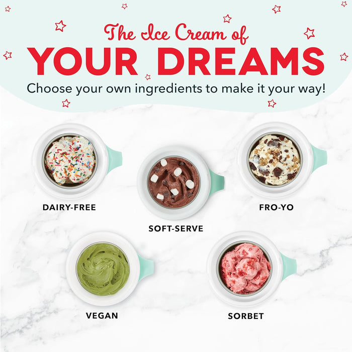 My Mug Ice Cream Maker Machine (Aqua): Multi-Purpose Soft Serve Ice Cream Machine with (2) Bowls for Homemade Gelato, Sorbet, Frozen Yogurt, Built-In Ingredient Chute, Easy to Clean and Store