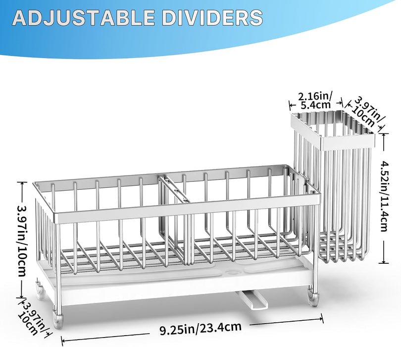 Sponge Holder for Kitchen Sink, Sink Caddy Organizer with High Brush Holder, Kitchen Countertop Organizers and Storage Essentials, Rustproof 304 Stainless Steel (Silver, 9.25″)