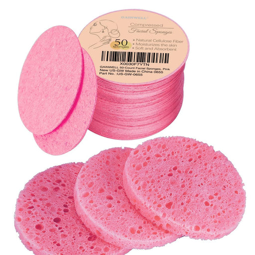 50-Count Compressed Facial Sponge for Daily Facial Cleansing and Exfoliating, 100％ Natural Cosmetic Spa Sponges for Make