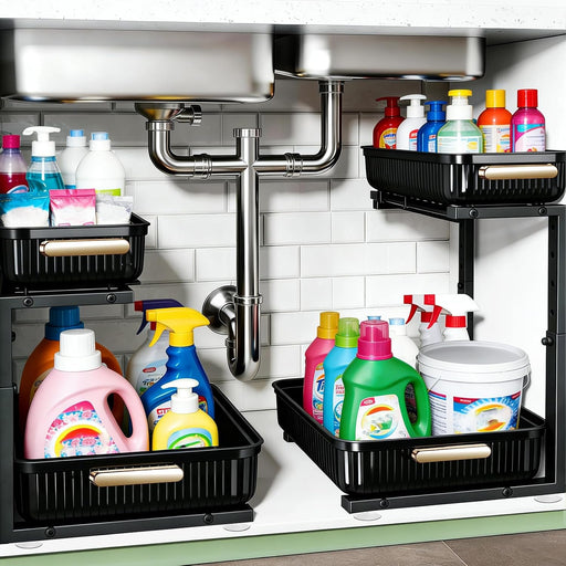 Under Sink Organizer - 2 Pack Multi-Purpose Pull-Out Storage Shelf