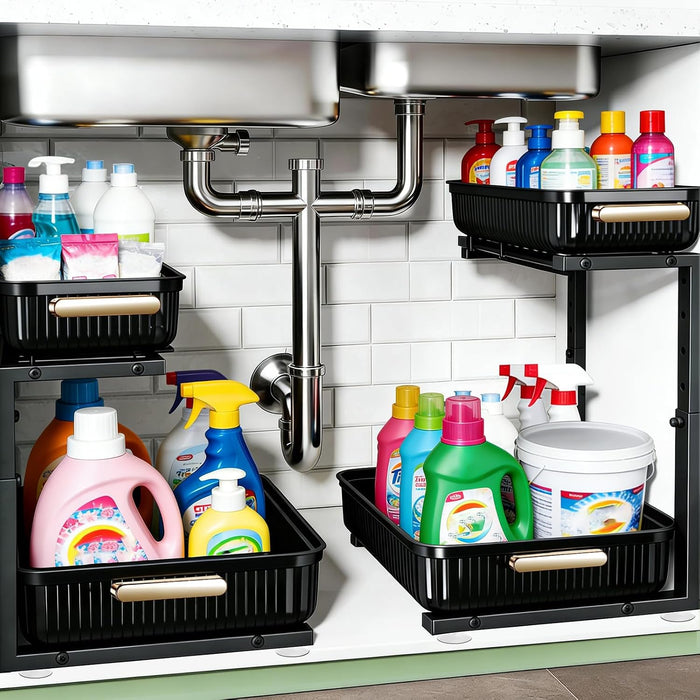 Under Sink Organizer - 2 Pack Multi-Purpose Pull-Out Storage Shelf