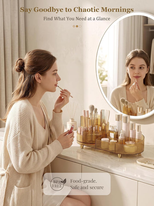 Rotating Makeup Organizer for Vanity Countertop, Amber