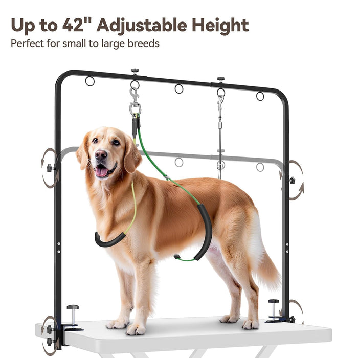 Pet Grooming Arm for Table, 42" H, 27-39" W with Hammock & 2 No-Sit Nooses