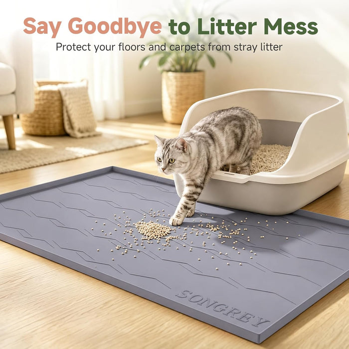 Silicone Cat Litter Mat 34" x 22", Large Litter Trapping Mat, Gray