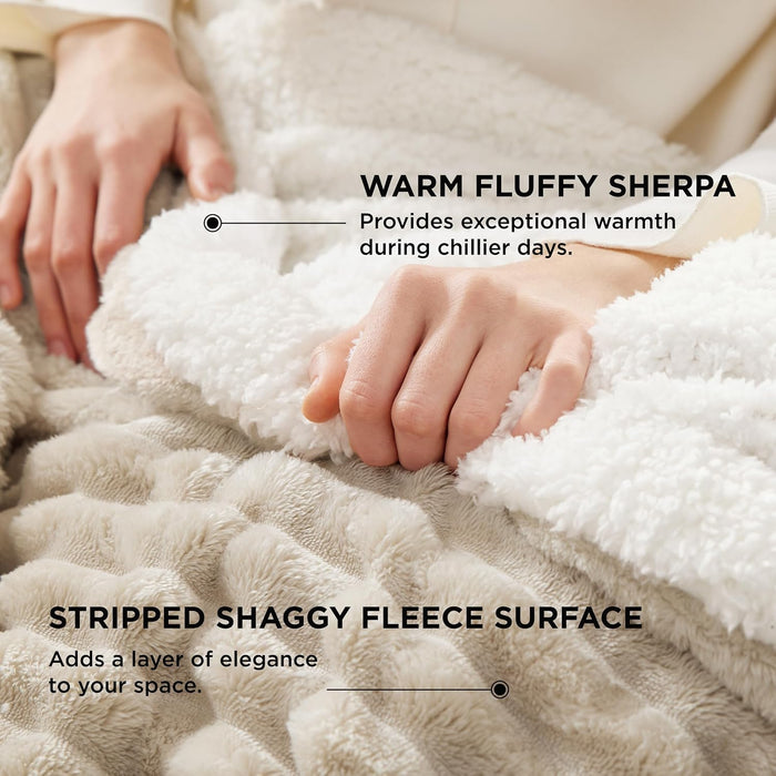 Soft Sherpa Blanket Fluffy Throw Gift Beige 50"x60"