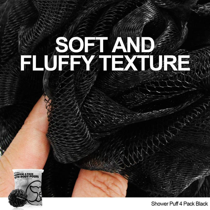 Bath Loofah Sponge for Shower - Body Scrubber 4-Pack Black