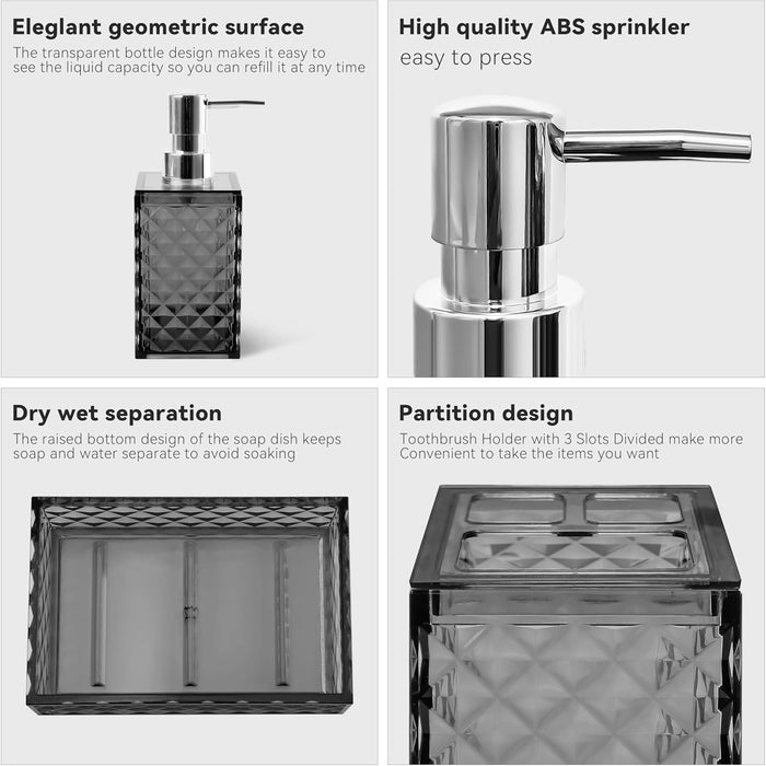 4 PCS Bathroom Accessory Set, Grey Bathroom Accessories Set