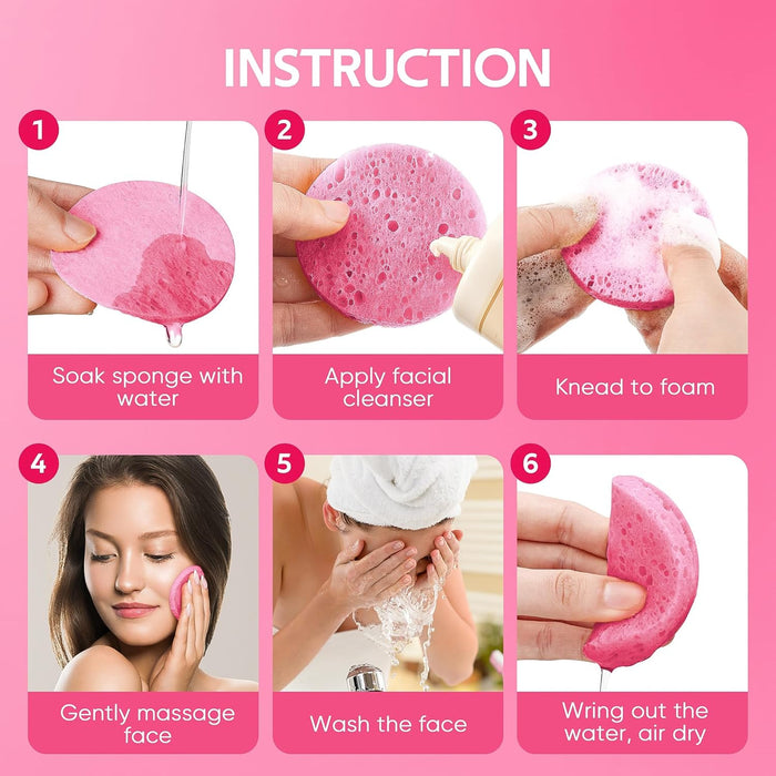 50-Count Compressed Facial Sponge for Daily Facial Cleansing and Exfoliating, 100％ Natural Cosmetic Spa Sponges for Make