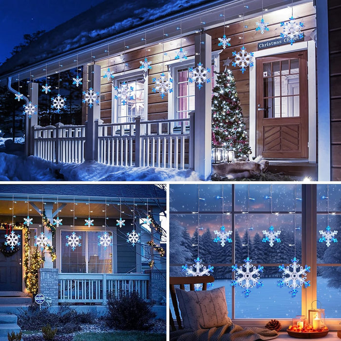 Christmas Snowflake Lights - 13ft 192LED Snowflake Icicle Lights with 16 Drops, 12 Modes and Timer, IP65 Waterproof Connectable Christmas Light for House Eave Window Indoor Outdoor Decoration