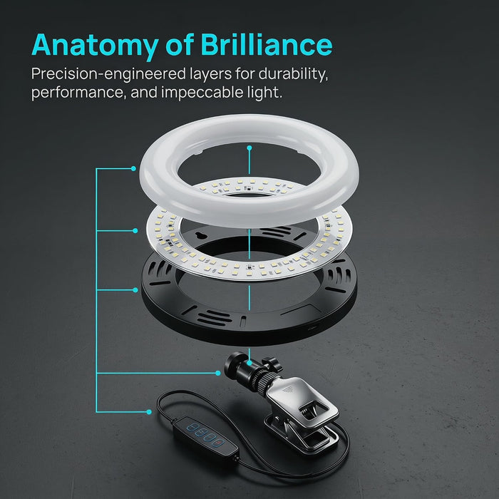 6" Ring Light with Desk Tripod Stand and Clip