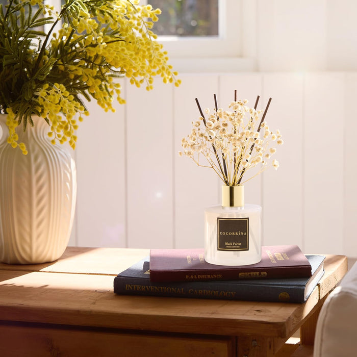 Reed Diffuser Sets, 6.7 fl oz. Black Forest Diffuser with Sticks Home Fragrance Reed Diffuser for Bathroom Shelf Decor