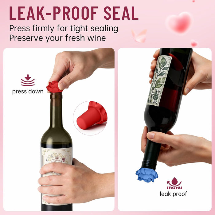2‑Pack Silicone Wine Stoppers, Rose Shaped Bottle Stoppers