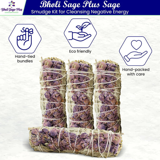 Lavender with White Sage -  Sage Incense Sticks for Cleansing Negative Energy, Sage Sticks for House Cleansing - Lavender with White Sage Smudge Sticks Pack of 4