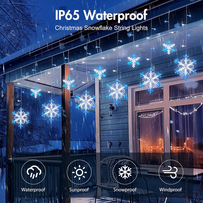 Christmas Snowflake Lights - 13ft 192LED Snowflake Icicle Lights with 16 Drops, 12 Modes and Timer, IP65 Waterproof Connectable Christmas Light for House Eave Window Indoor Outdoor Decoration