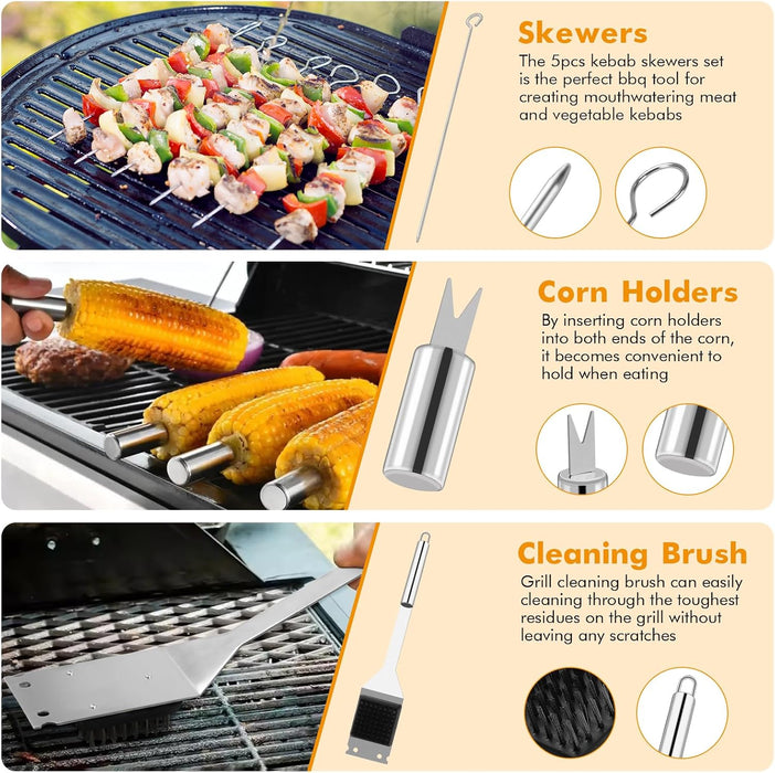 Grill Utensils Set,15 Pcs Stainless Steel BBQ Accessories Set