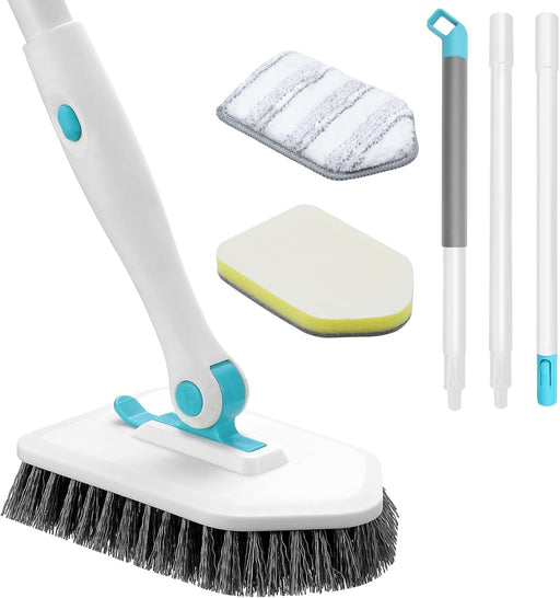 Shower Scrubber with Long Handle, 3 in 1 Tile Tub Scrubber Brush with 3 Detachable Cleaning Heads Adjustable Handle Show