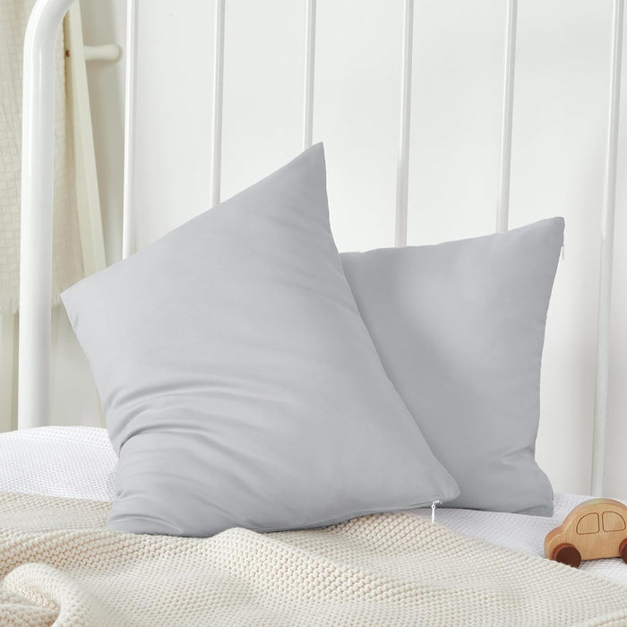 Toddler Pillowcase 2 Pack with Zipper,Silky Soft Microfiber 13" x 18" Kids Travel Pillow Cases,Gray