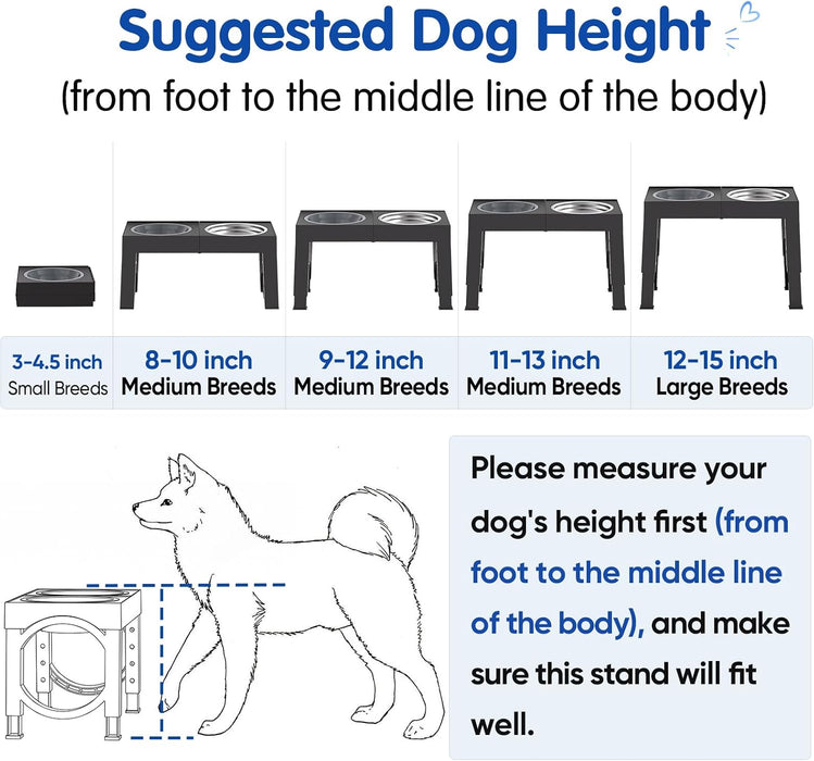 Elevated Dog Bowls Large Breed Raised Dogs Bowl Stand Large/Medium Sized Dog Slow Feeder Dogs Bowls Food Water Stands 5 Heights Adjustable 9/11/12/14in Pet Feeder Dish Station