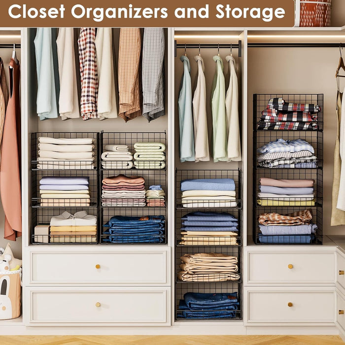 4-Tier Stackable Closet Organizers and Storage Shelves, Foldable Closet Shelf Organizer, Black(Patent Protection)(Patent