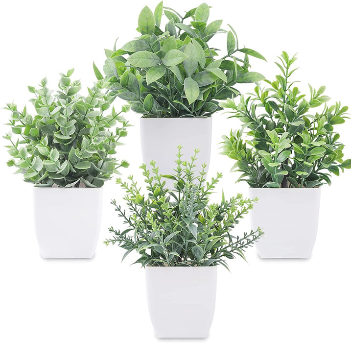 4 Pack 7" Mini Fake Plants, Artificial Plants for Bathroom Decor