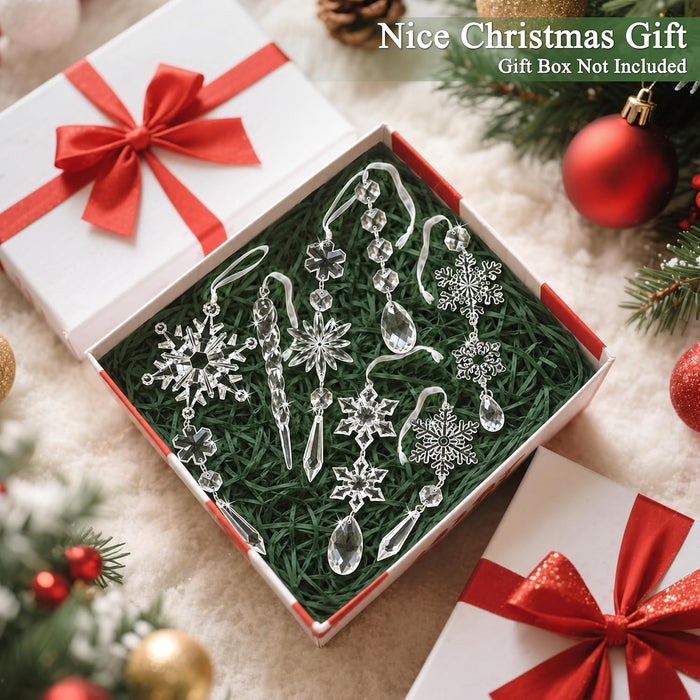 Crystal Christmas Tree Ornaments, Clear Acrylic Snowflake & Icicle, 18pcs
