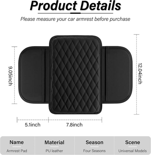 Car Center Console Cover, Upgraded Leather Car Armrest Cushion with 2 Storage Pockets, Universal Waterproof Cushion Pad,