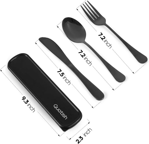 Travel Utensils with Case, Stainless Steel Cutlery Set, Black