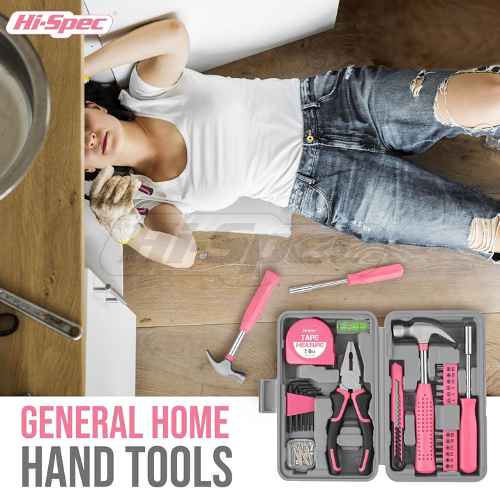 Tool Set 25pc Pink Household DIY Tool Kit for Women. Small Mini Tool Box Set of Starter Basic Ladies Tools