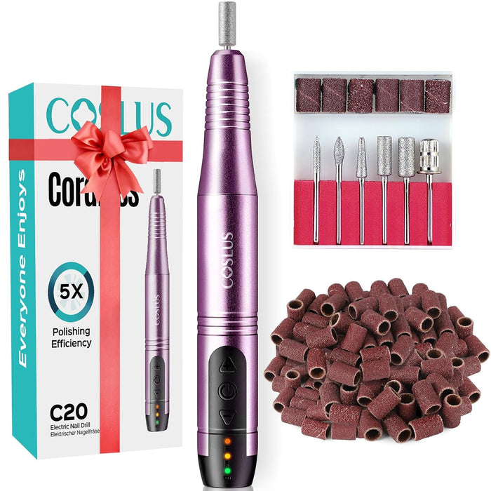 C20 Cordless Nail Drill Electric File, All-in-One Kit, Purple