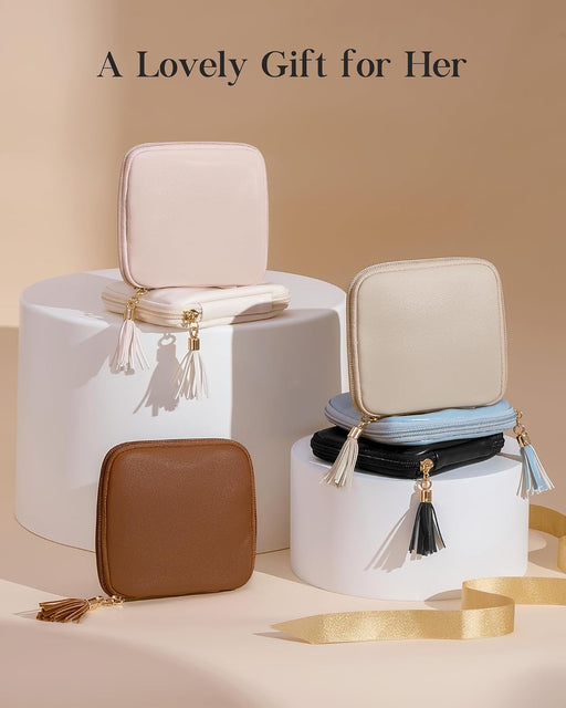 Travel Jewelry Case Organizer, Small Soft Jewellery Pouch -Oatmeal