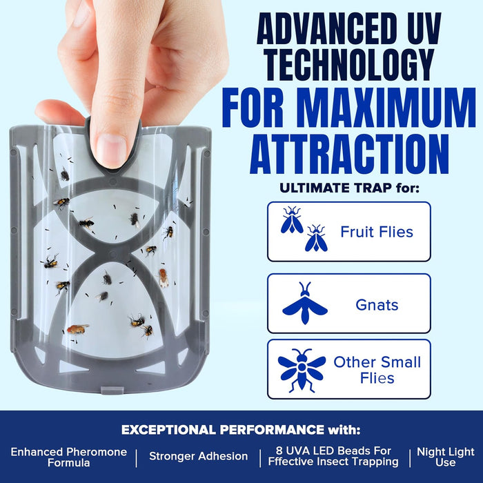 2 Fruit Fly Traps & 10 Adhesive Cartridges, Indoor Plug-in Bug Catcher, UV Light Fly Trap Captures Fruit Flies, Gnats, H