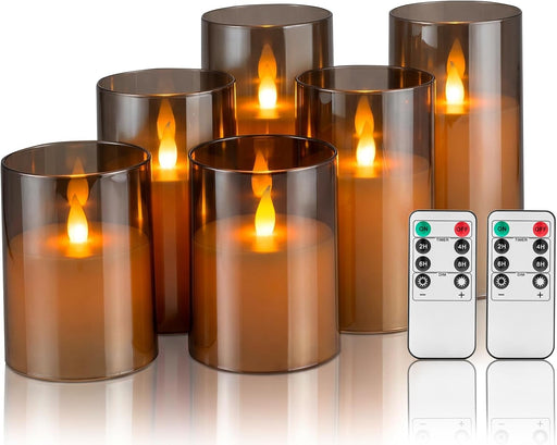 Flameless Candles with Moving Climbing Flame, 6-Pack 4" 5" 6" H LED Pillar Candles, 8-Key Remote, Battery Operated (2 AA Not Included), Table Centerpieces & Romantic Decor (Smoky Grey Ivory)