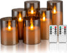 Flameless Candles with Moving Climbing Flame, 6-Pack 4" 5" 6" H LED Pillar Candles, 8-Key Remote, Battery Operated (2 AA Not Included), Table Centerpieces & Romantic Decor (Smoky Grey Ivory)
