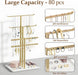 Jewelry Stand Holder Organizer: 14.5" Sturdy Hanger for 80 Pcs Jewelry, Gift for Women, Gold Jewlery Tower for Necklace,