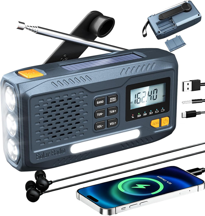 Emergency Weather Radio NOAA Alert Hand Crank Solar 2000mAh Phone Charger
