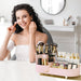 Pink Rotating Vanity Organizer with Brush Holder - Large Spinning Cosmetic Storage, Countertop Makeup & Skincare Organiz