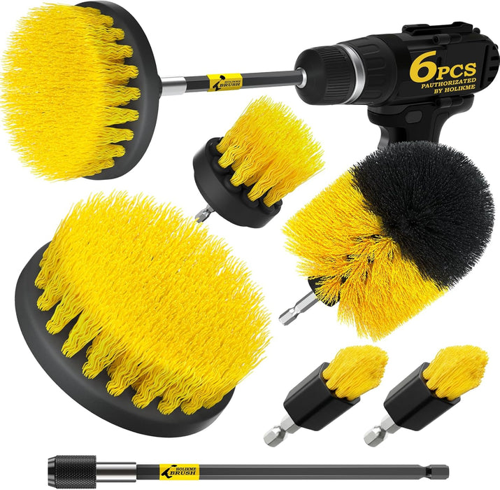 6Pc Drill Brush Set - Soft Bristles with Extension for Home Clean