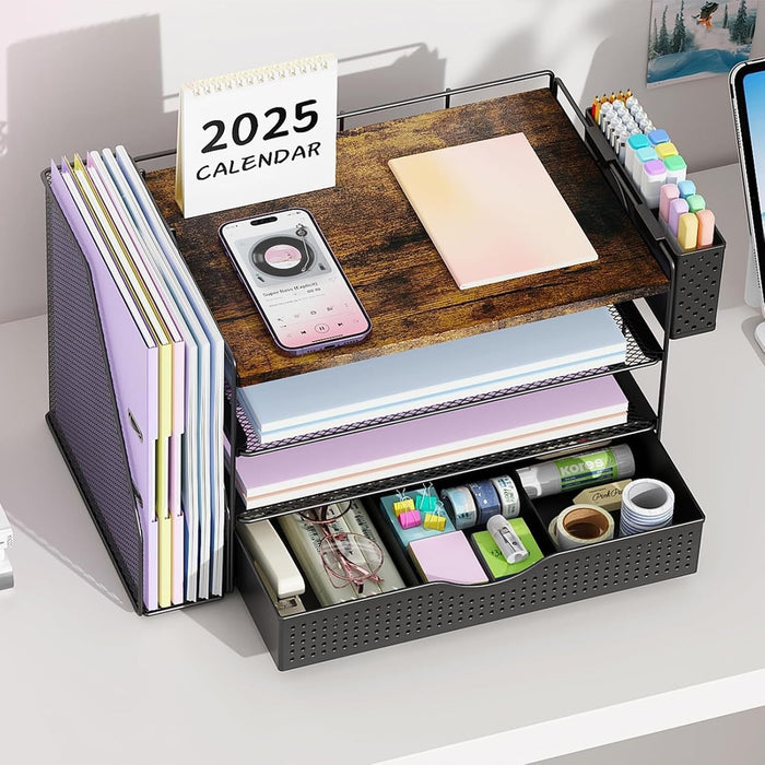 Wood Desk Organizers and Accessories with File Holder & Catalog Racks