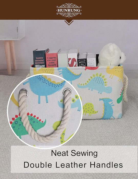 Rectangle Storage Basket Cute Canvas Organizer Bin for Pe, Dinosaur XL