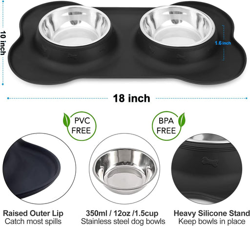 Dog Food Bowls Stainless Steel & Water Dish with No-Spill and Non-Skid, Feeder Bowls with Dog Food Dish for Small Medium