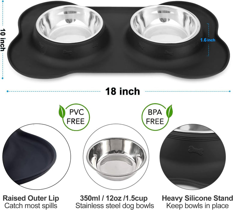 Dog Food Bowls Stainless Steel & Water Dish with No-Spill and Non-Skid, Feeder Bowls with Dog Food Dish for Small Medium