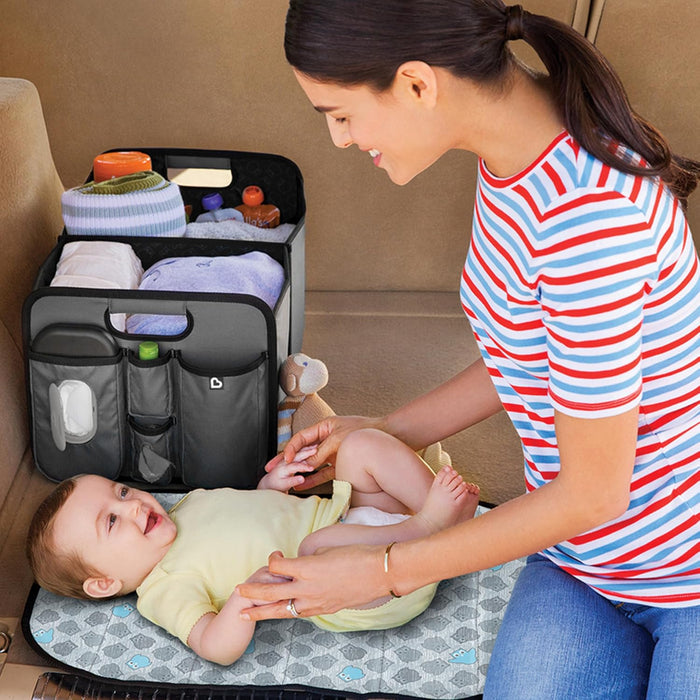 Out-n-About Trunk Organizer for SUVs and Cars with Portable Changing Pad and Wet Baby Wipes for Diaper Changes On-the-Go