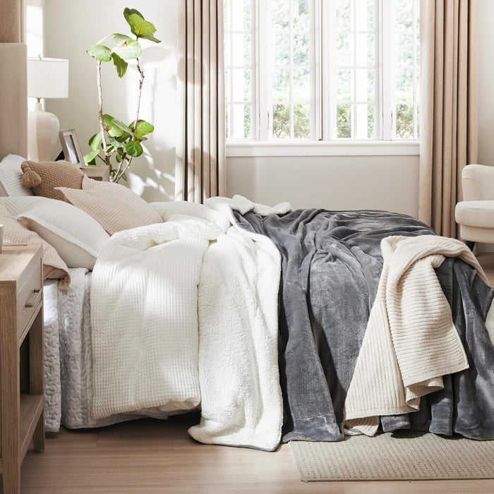 GentleSoft Sherpa Fleece Throw Blanket for Couch, Non-Heated, Thick & Warm Cozy Comfort Blanket for Winter Fall, Soft Fuzzy Plush Throw Gifts for Women and Men, Grey, 50x60 Inches