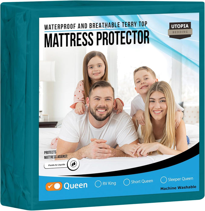 Waterproof Mattress Protector Twin Size, Premium Terry Mattress Cover 200 GSM, Breathable, Fitted Style with Stretchable Pockets (White)